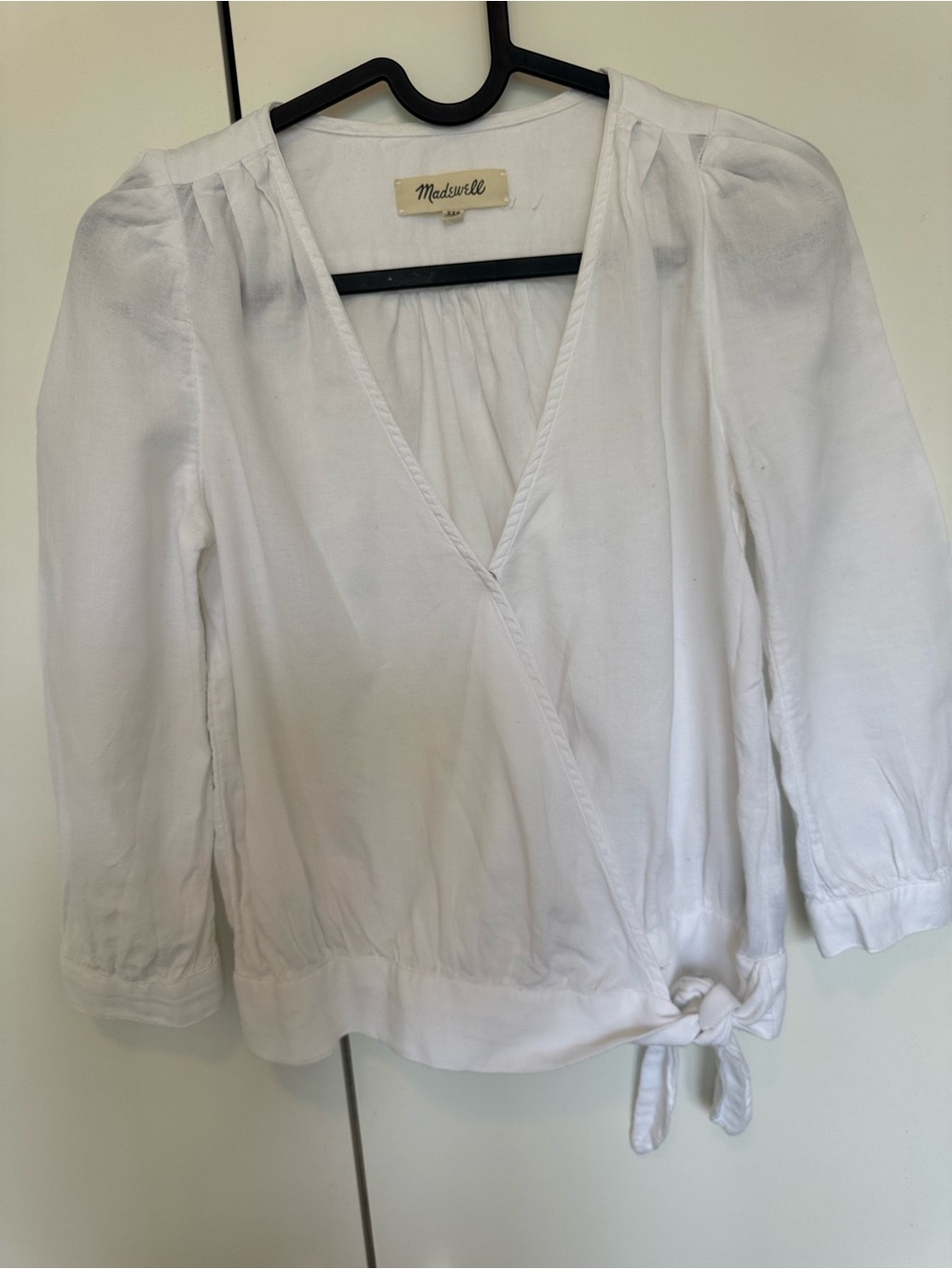 Madewell White Wrap Tie Blouse 100% linen